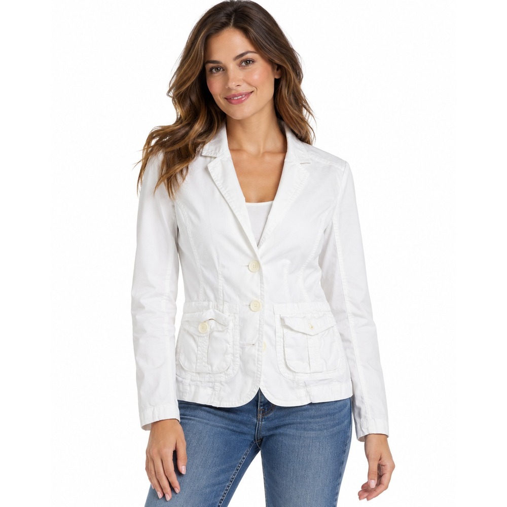 Sonoma Life + Style White 100% Cotton Utility Blazer Jacket Womens Small